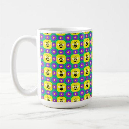 アニメのミツバチと花 コーヒーマグカップ (左)