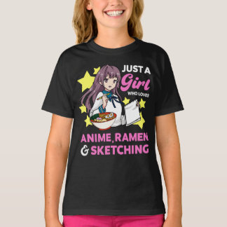 アニメのラーメンやスケッチが大好きな女の子 Tシャツ