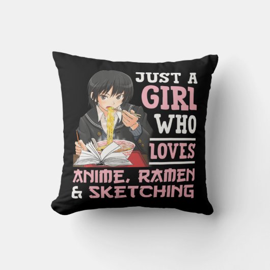 アニメのラーメンやスケッチGiが大好きな女の子 クッション (正面)