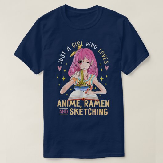 アニメのラーメンやスケッチGiが大好きな女の子 Tシャツ (デザイン正面)