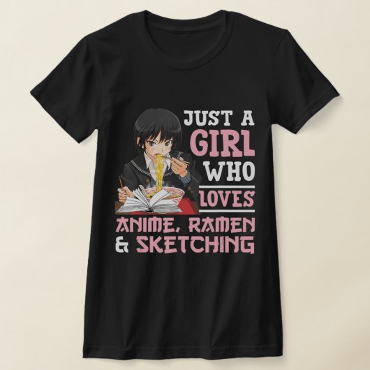 アニメのラーメンやスケッチGiが大好きな女の子 Tシャツ (レイダウン)