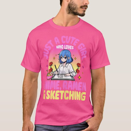 アニメのラーメンを描くのが大好きな、かわいい女の子 Tシャツ (正面)