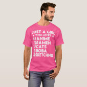 アニメのラーメン猫ボバとSkが大好きな女の子 Tシャツ (正面フル)