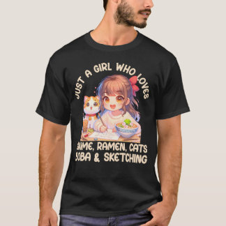 アニメのラーメン猫ボバとSkが大好きな女の子 Tシャツ