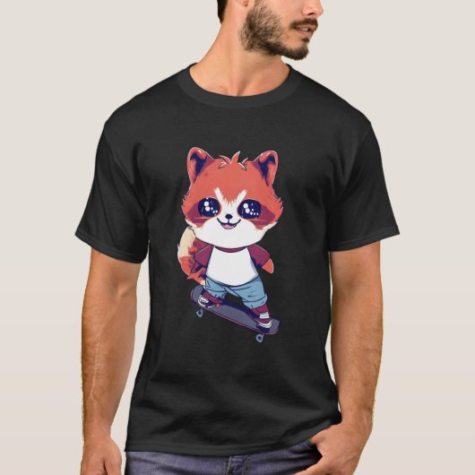 アニメのレッドパンダ スケートボード Tシャツ (正面)
