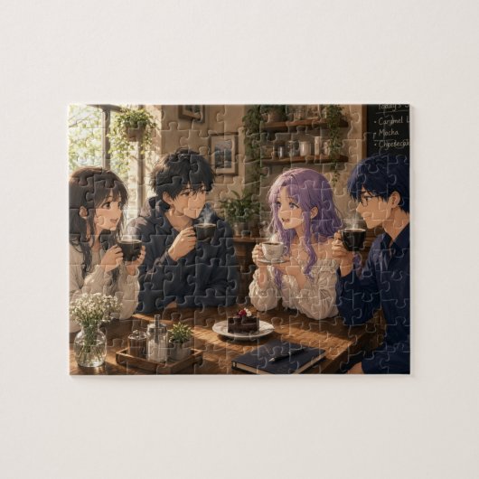 アニメの人々がコーヒーを飲んでいる ジグソーパズル (横)