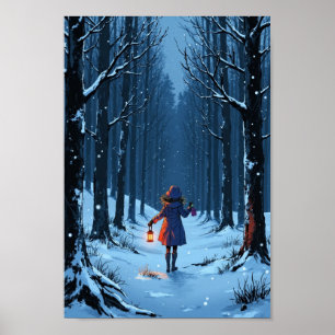 アニメの冬の灯篭 雪の壁アート ポスター