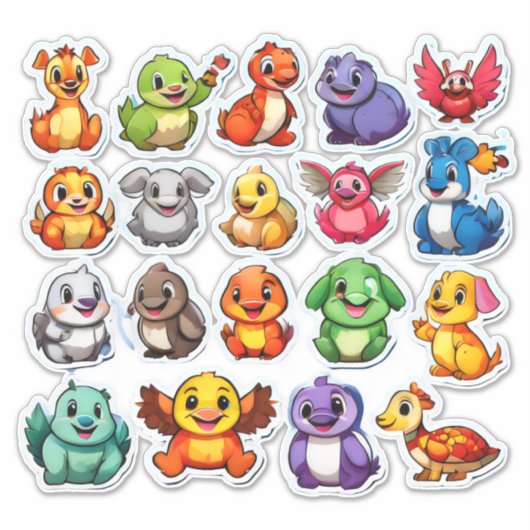 アニメの動物のシールのエキサイティングなセット シール (正面)