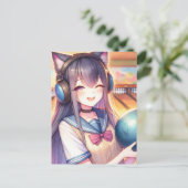 アニメの可愛い女の子がボウリングの誕生日パーティー ポストカード (スタンド正面)