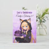 アニメの可愛い女の子とドラゴンの女の子の誕生日パーティー 招待状 (スタンド正面)