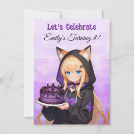 アニメの可愛い女の子とドラゴンの女の子の誕生日パーティー 招待状