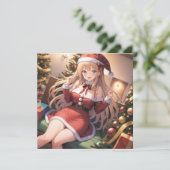 アニメの可愛い女の子のクリスマス フラット ホリデー カード (スタンド正面)