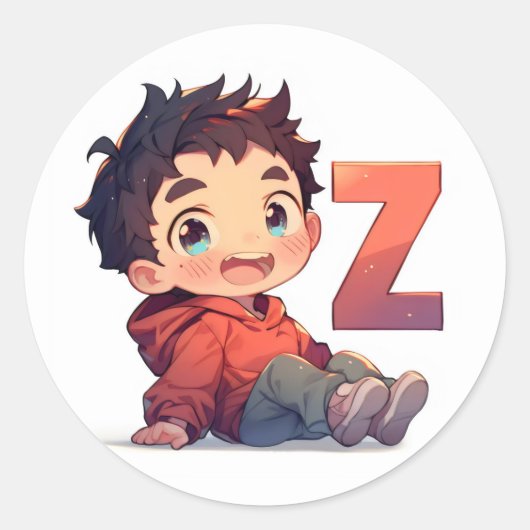 アニメの可愛い男の子 Z ラウンドシール (正面)