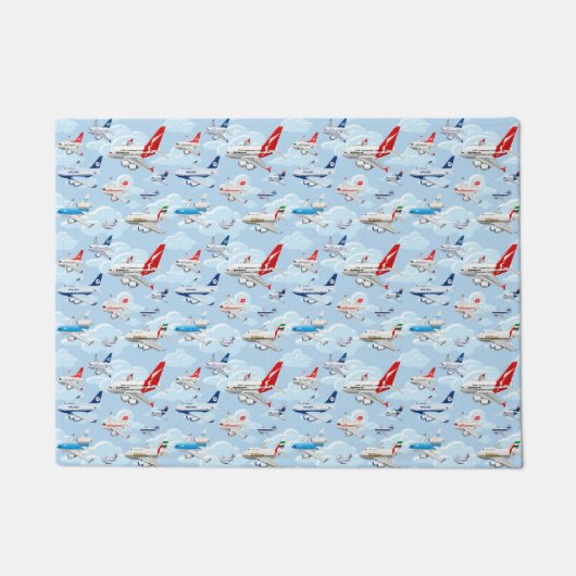 アニメの商業用飛行機シームレスパターンファブ ドアマット (正面)