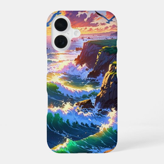 アニメの夏 海辺の夕日 iPhone 16ケース (裏面)