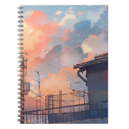 アニメの夕焼け - 美しい街並み - ゴールデンアワー ノートブック