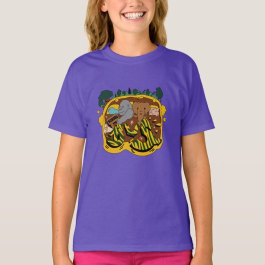 アニメの女の子がバスで学校に行くグラフィティ Tシャツ (正面)
