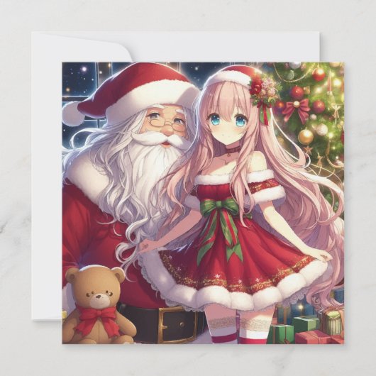 アニメの女の子とサンタ・クリスマス シーズンカード (正面)