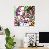 アニメの女の子とシャムネコのオーダーメイド ポスター (ホームオフィス)