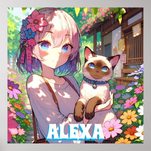 アニメの女の子とシャムネコのオーダーメイド ポスター (正面)