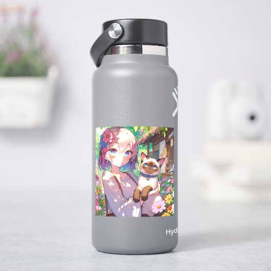 アニメの女の子とシャムネコ シール (HydroFlask)