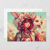 アニメの女の子とファンタジーの生き物、ポストクロス ポストカード (正面/裏面)