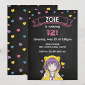 アニメの女の子の平和ハートの誕生日 招待状 (正面/裏面)