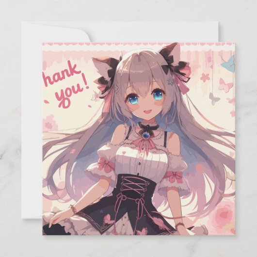 アニメの女の子の感謝カード サンキューカード (正面)