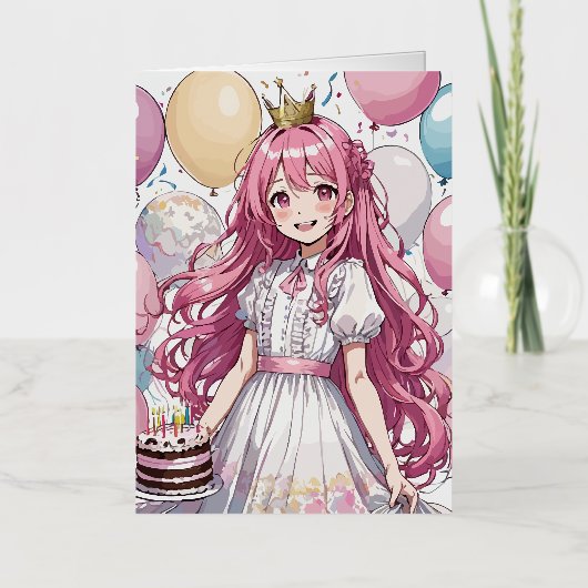 アニメの女の子の誕生日箔押しグリーティングカード 箔グリーティングカード (正面)