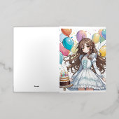 アニメの女の子の誕生日 箔グリーティングカード (外側レイダウン)