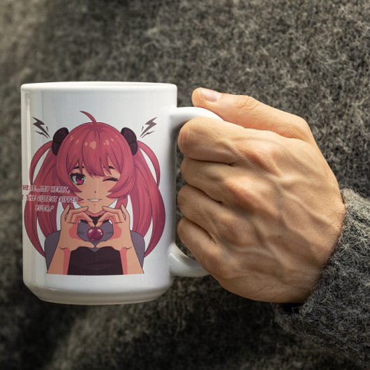 アニメの女の子 ウインクと指ハート コーヒーマグカップ