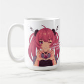 アニメの女の子 ウインクと指ハート コーヒーマグカップ (左)