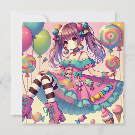アニメの女の子 キャンディーの誕生日カード (正面)