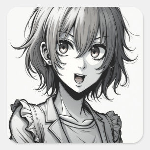 アニメの女の子 ダイナミックなアクションスタイルのキャラクターデザイン スクエアシール