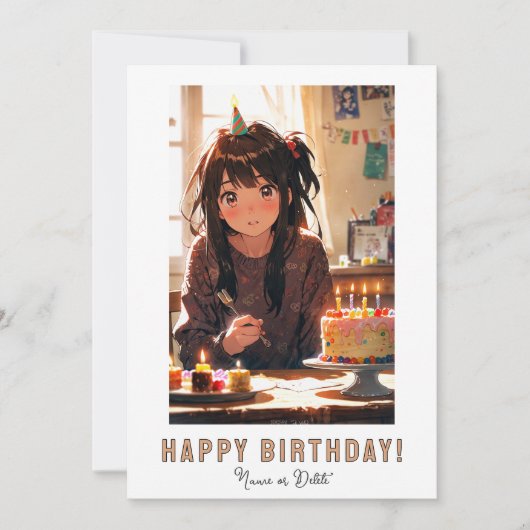 アニメの女の子 バースデーケーキ 招待状 (正面)