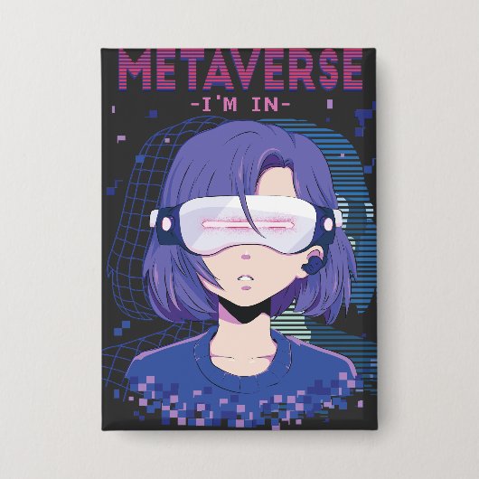 アニメの女の子 バーチャルリアリティメガネ バッジ (正面)