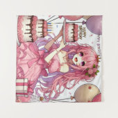 アニメの女の子 ピンクの誕生日 タペストリー (正面(横))