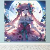 アニメの女の子 花 月 フェアリー キャンバスプリント (インサイチュ (ウッドフロア))