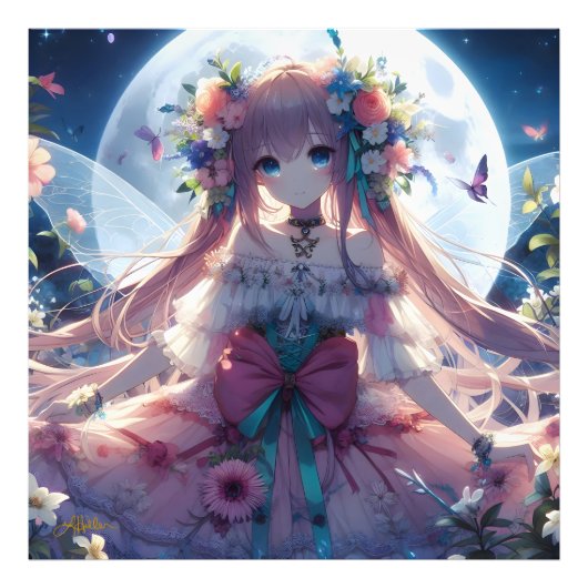 アニメの女の子 花 月 フェアリー フォトプリント (正面)