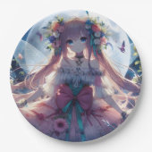 アニメの女の子 花 月 フェアリー ペーパープレート (正面)
