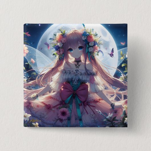 アニメの女の子 花 月 フェアリー 缶バッジ (正面)