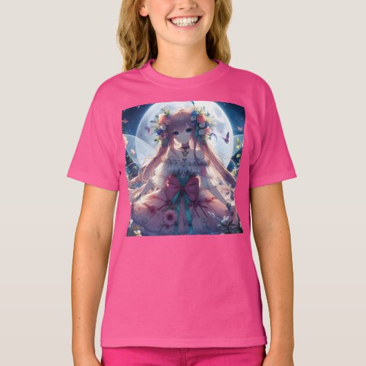 アニメの女の子 花 月 フェアリー Tシャツ (正面)