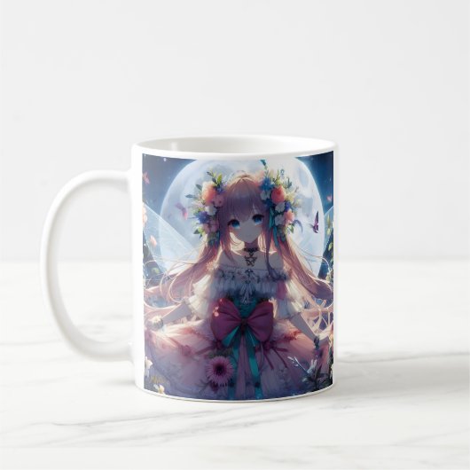 アニメの女の子 花 月 精霊 コーヒーマグカップ (左)