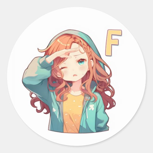 アニメの女性 キャラクター F ラウンドシール (正面)