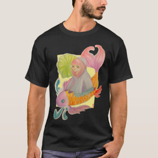 アニメの少女がコイに乗っている Tシャツ