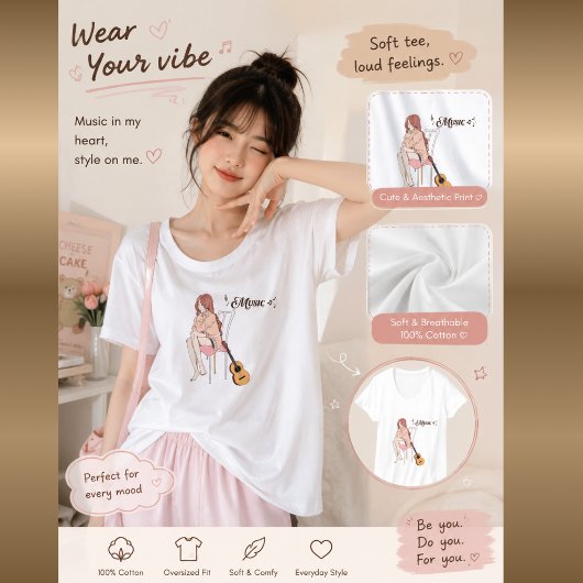 アニメの少女がgwtと音符と一緒に座っている - 美意識 tシャツ