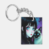 アニメの少女とシャム猫のオリジナルデザイン キーホルダー (正面左)