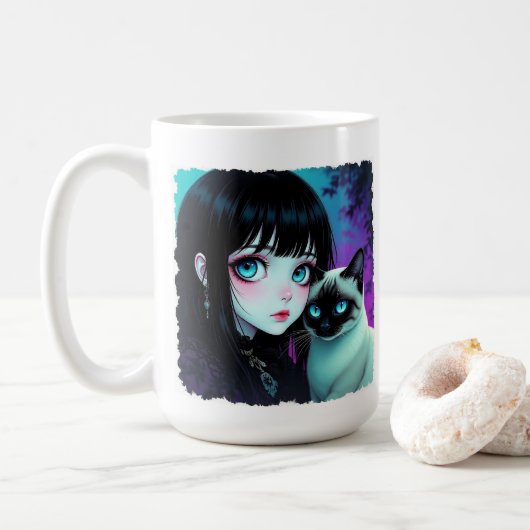 アニメの少女とシャム猫の引用 コーヒーマグカップ (ドーナツ)