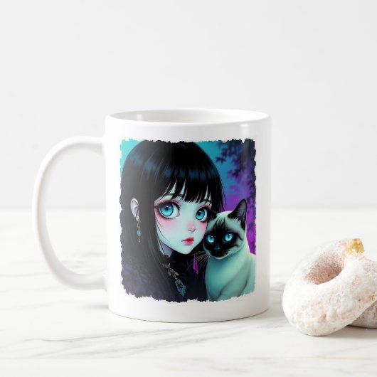 アニメの少女とシャム猫の引用 コーヒーマグカップ (ドーナツ)