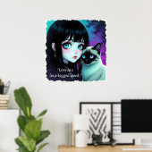 アニメの少女とシャム猫の引用 ポスター (ホームオフィス)